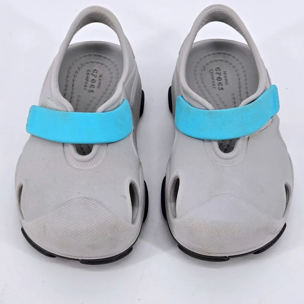 Crocs Toddler All Terrain Fisherman Sandals Gray Atmosphere Blue Water Shoes C9